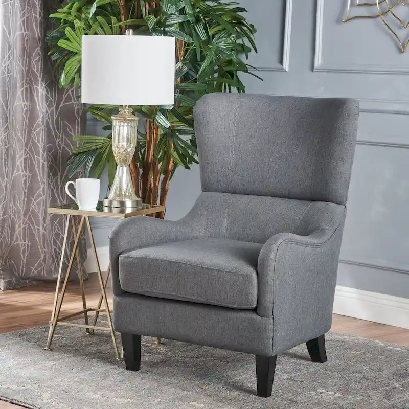 Charcoal 27 High Back Accent Chair with Wing Back and Birch Legs