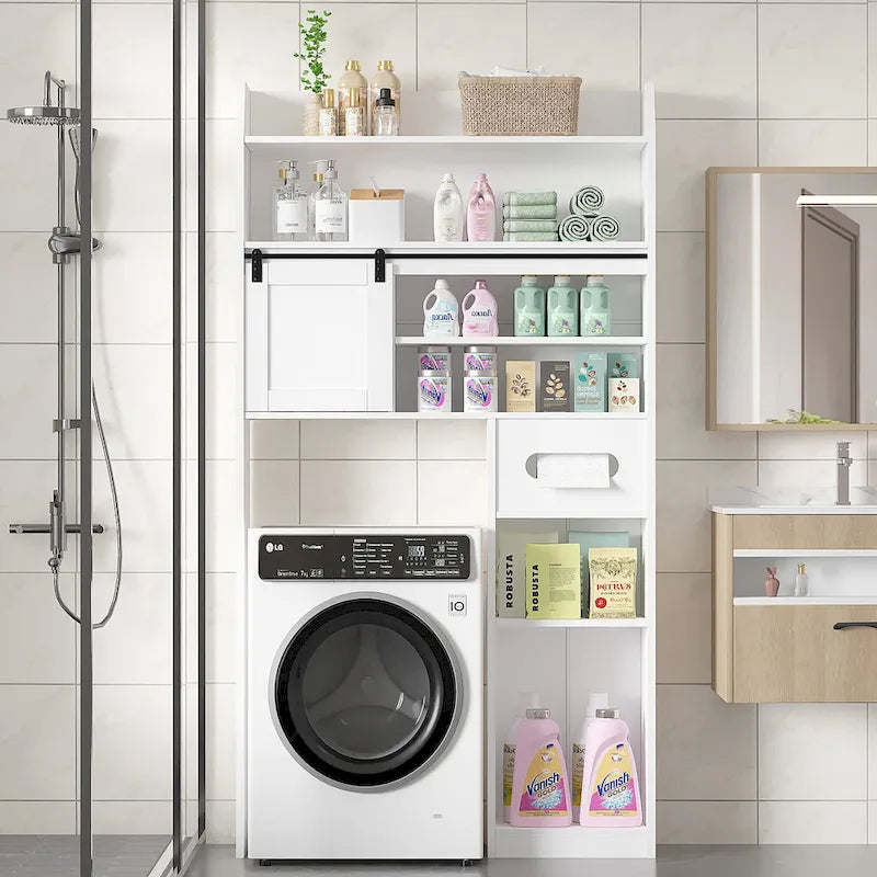 Javlergo Over The Toilet Storage Cabinet with Metal Frame and Storage Shelves, Bathroom Organizer with Adjustable Shelves