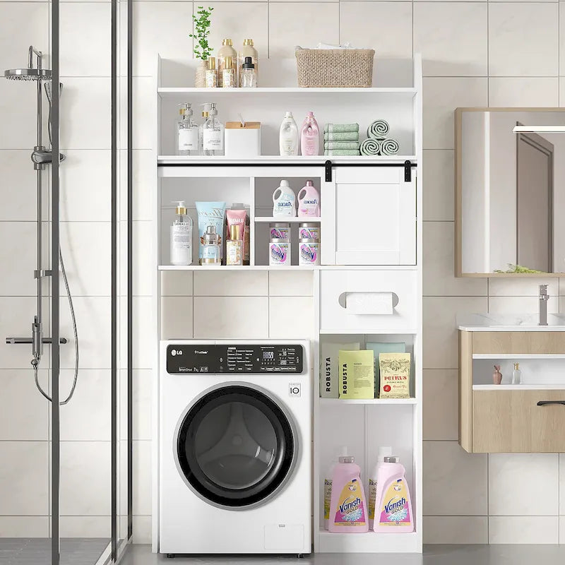 Meuble de rangement sur les toilettes Javlergo avec cadre en métal et étagères de rangement, organisateur de salle de bain avec étagères réglables