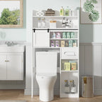 Meuble de Rangement Sur Pied Pour Toilettes avec Cadre en Métal et Étagères de Rangement, Organiseur de Salle de Bain avec Étagères Réglables