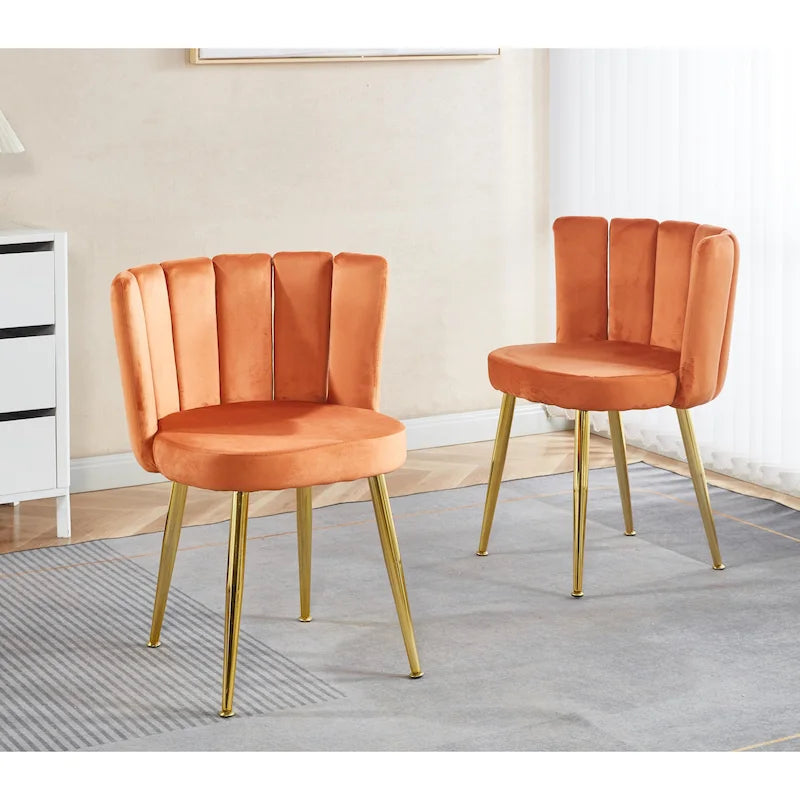 Chaises de salle à manger en velours avec pieds dorés (Lot de 2)