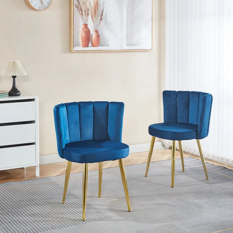 Chaises de salle à manger en velours avec pieds dorés (Lot de 2)