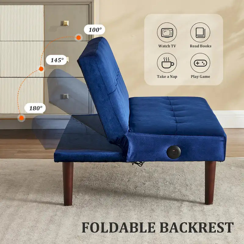 Mini canapé futon pliant, petite causeuse de 45 pouces avec dossier réglable et port de charge, fauteuil inclinable moderne convertible en lit