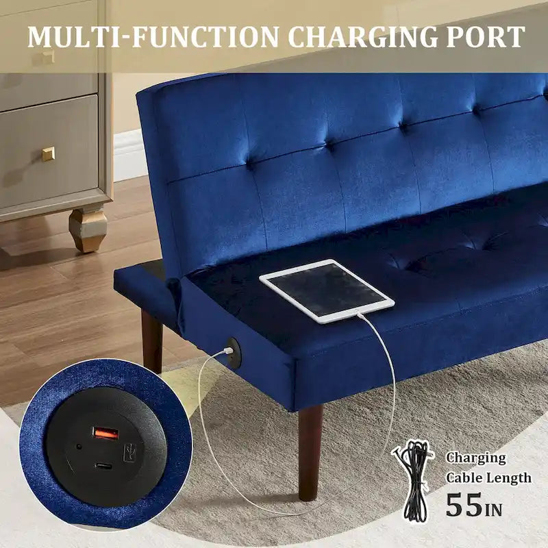 Mini canapé futon pliant, petite causeuse de 45 pouces avec dossier réglable et port de charge, fauteuil inclinable moderne convertible en lit
