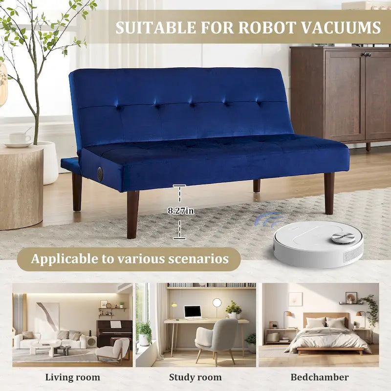 Mini canapé futon pliant, petite causeuse de 45 pouces avec dossier réglable et port de charge, fauteuil inclinable moderne convertible en lit