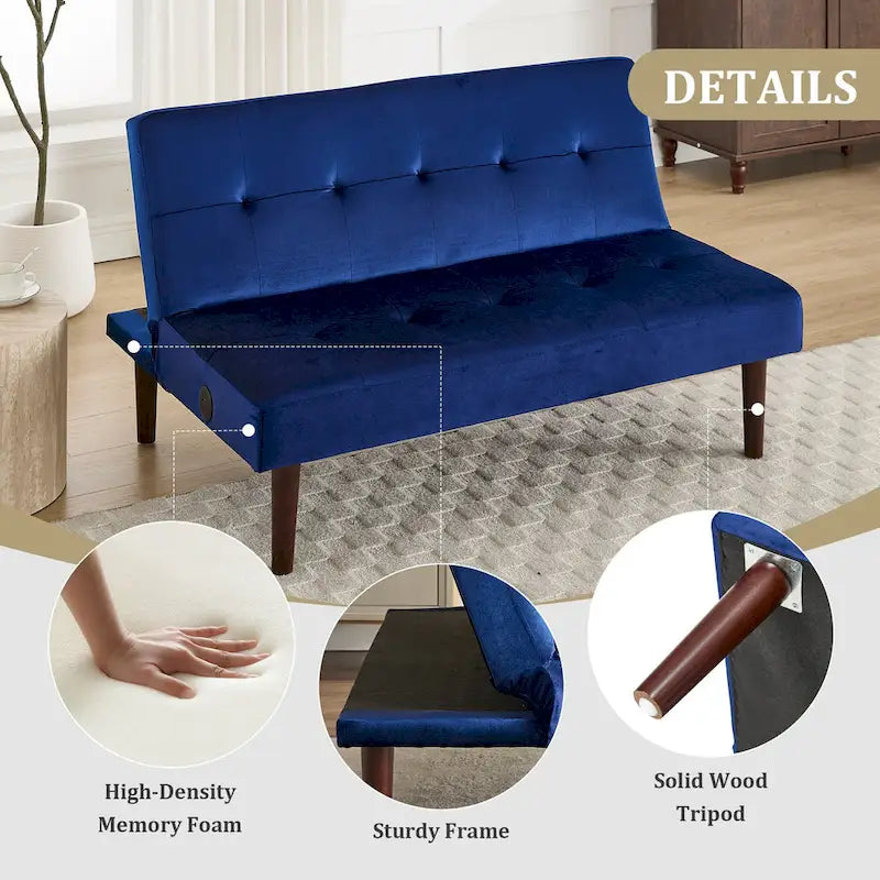 Mini canapé futon pliant, petite causeuse de 45 pouces avec dossier réglable et port de charge, fauteuil inclinable moderne convertible en lit