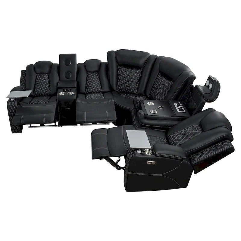 Canapé d'angle inclinable de luxe 5 et 6 places avec LED, USB, chargement sans fil, Bluetooth et rangement