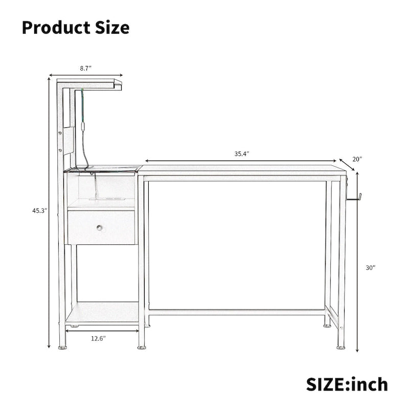 Bureau d'ordinateur avec prise électrique et étagères de rangement
