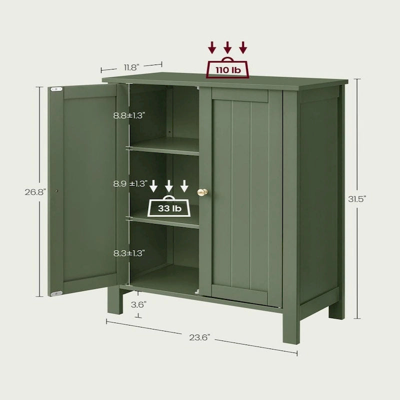 Meuble de rangement moderne vert forêt pour salle de bain avec étagères réglables et design peu encombrant - 11,8P x 23,6L x 31,5H