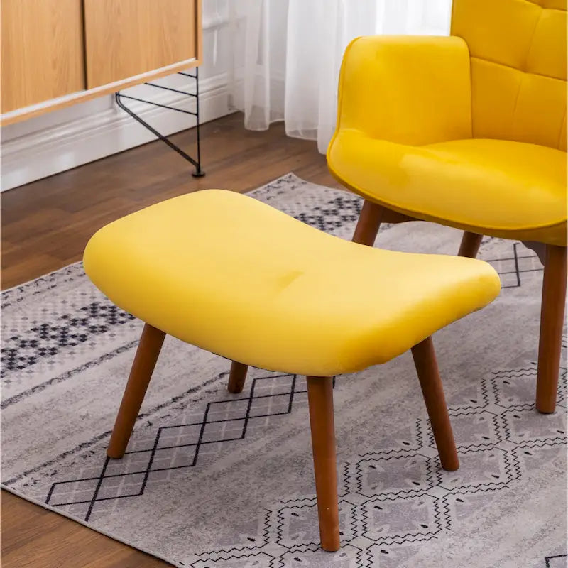 Fauteuil d'appoint jaune moderne en polyester 33 avec ottoman et pieds fuselés en bois