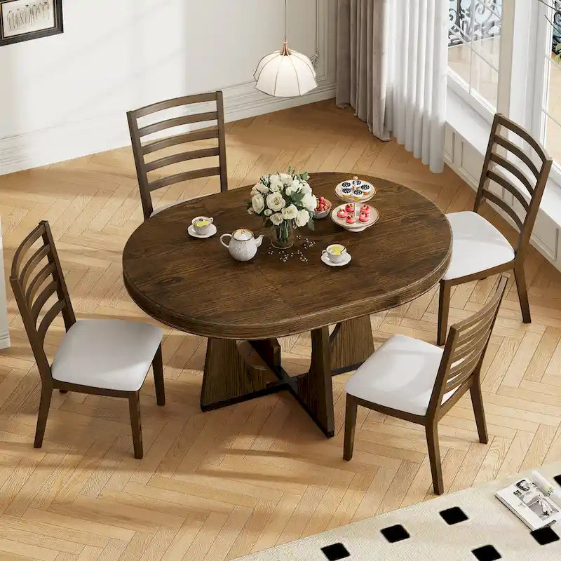 Ensemble de salle à manger 5 pièces style vintage avec table extensible et 4 chaises rembourrées