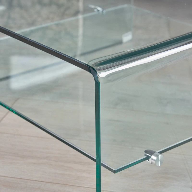 Table basse carrée en verre Ramona avec étagère