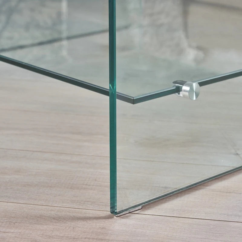 Table basse carrée en verre Ramona avec étagère