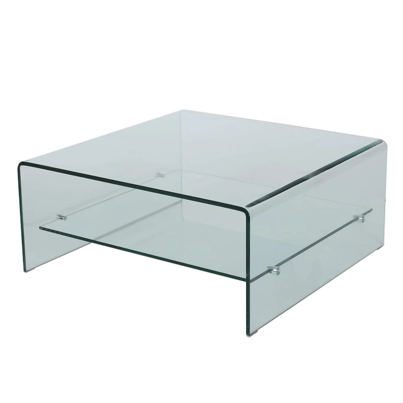 Table basse carrée en verre Ramona avec étagère