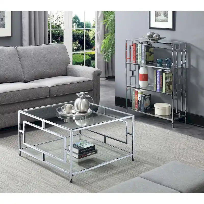Table Basse Carrée avec Étagère Town Square Chrome de Convenience Concepts