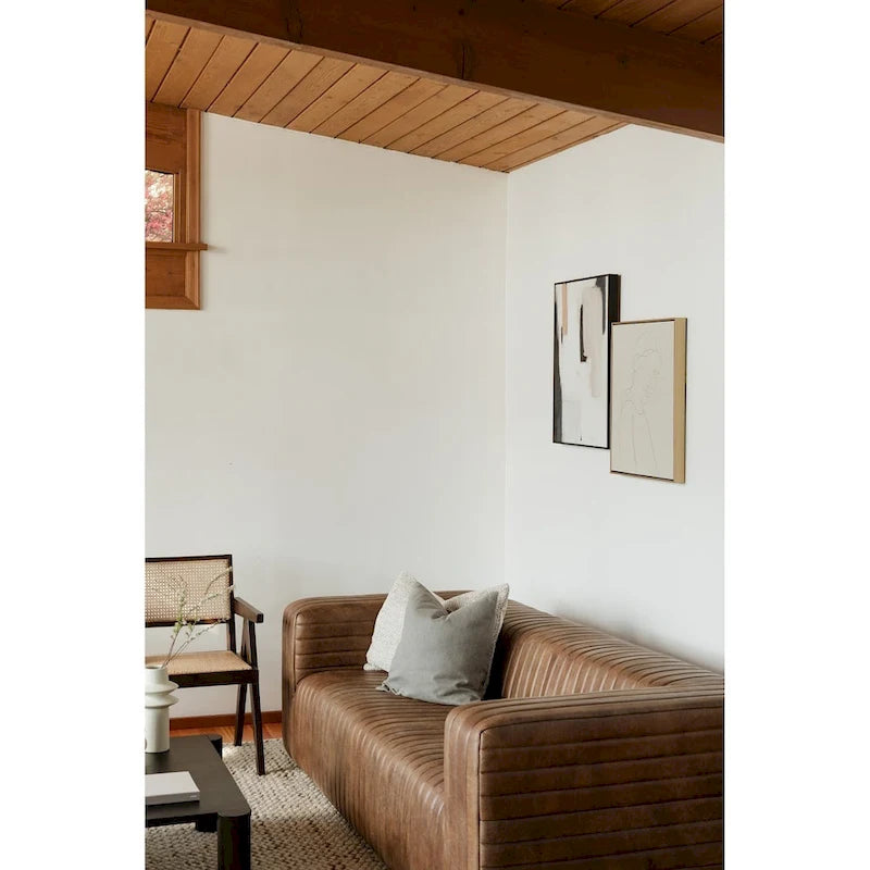 Aurelle Home Rustic Channel-Stitched Leather Sofa