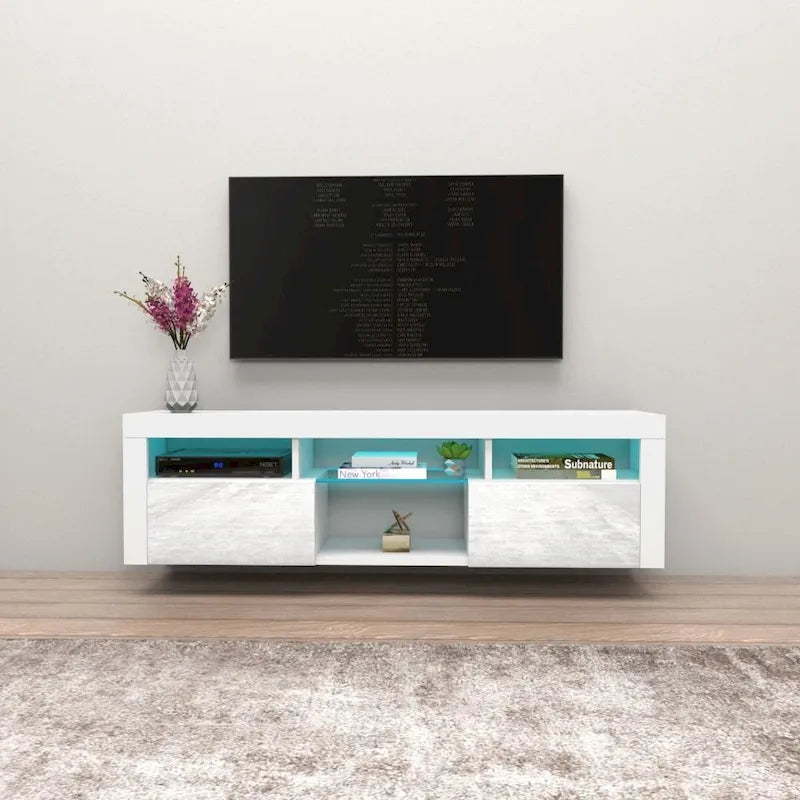Meuble TV flottant mural Bari 160 avec 16 couleurs de LED
