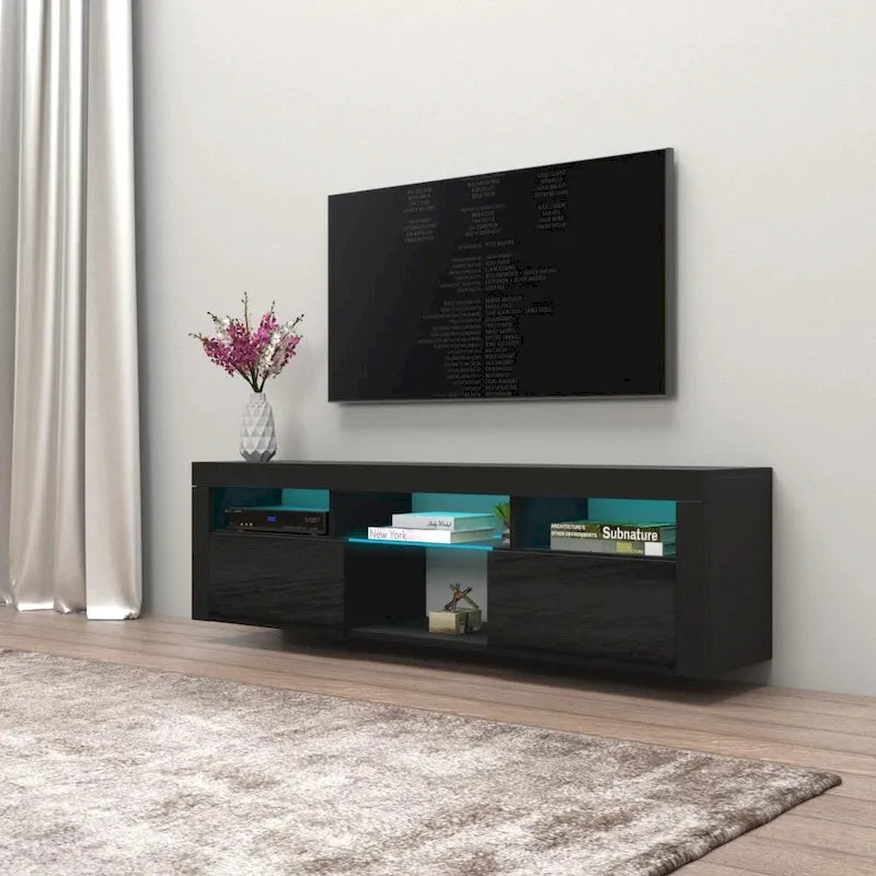 Meuble TV flottant mural Bari 160 avec 16 couleurs de LED