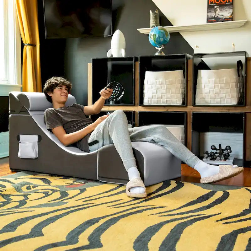 Chaise gamer, table et pouf convertibles 3-en-1 Flexx V-Tex avec appuie-tête réglable - Vinyle