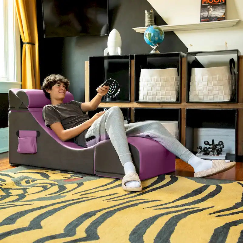 Chaise gamer, table et pouf convertibles 3-en-1 Flexx V-Tex avec appuie-tête réglable - Vinyle