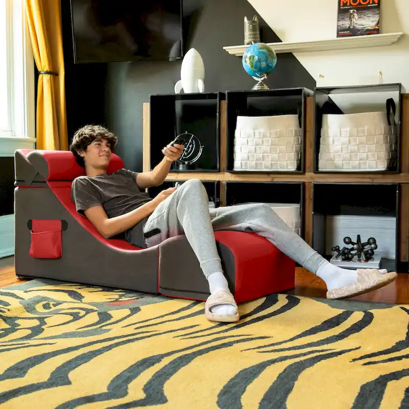 Chaise gamer, table et pouf convertibles 3-en-1 Flexx V-Tex avec appuie-tête réglable - Vinyle