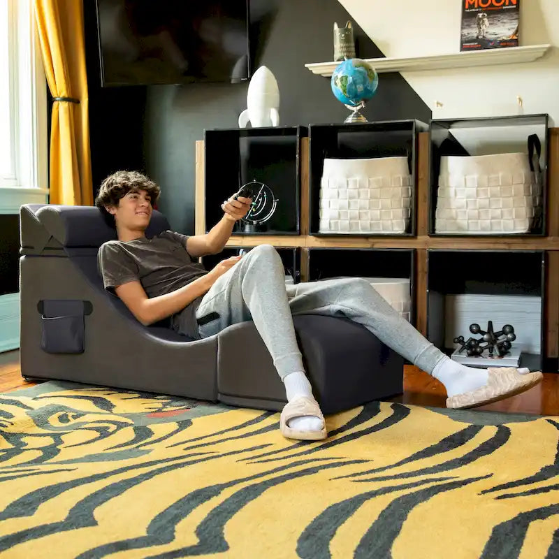 Chaise gamer, table et pouf convertibles 3-en-1 Flexx V-Tex avec appuie-tête réglable - Vinyle