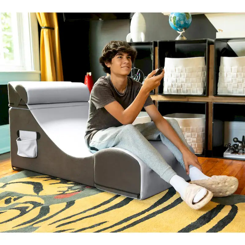 Chaise gamer, table et pouf convertibles 3-en-1 Flexx V-Tex avec appuie-tête réglable - Vinyle