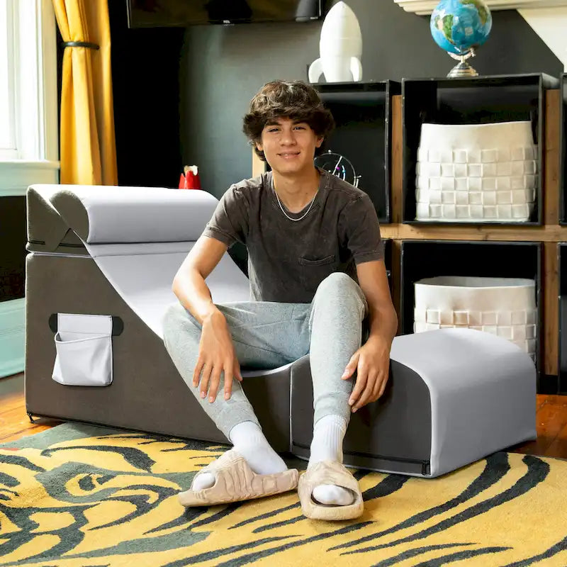 Chaise gamer, table et pouf convertibles 3-en-1 Flexx V-Tex avec appuie-tête réglable - Vinyle