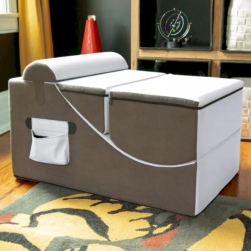 Chaise gamer, table et pouf convertibles 3-en-1 Flexx V-Tex avec appuie-tête réglable - Vinyle