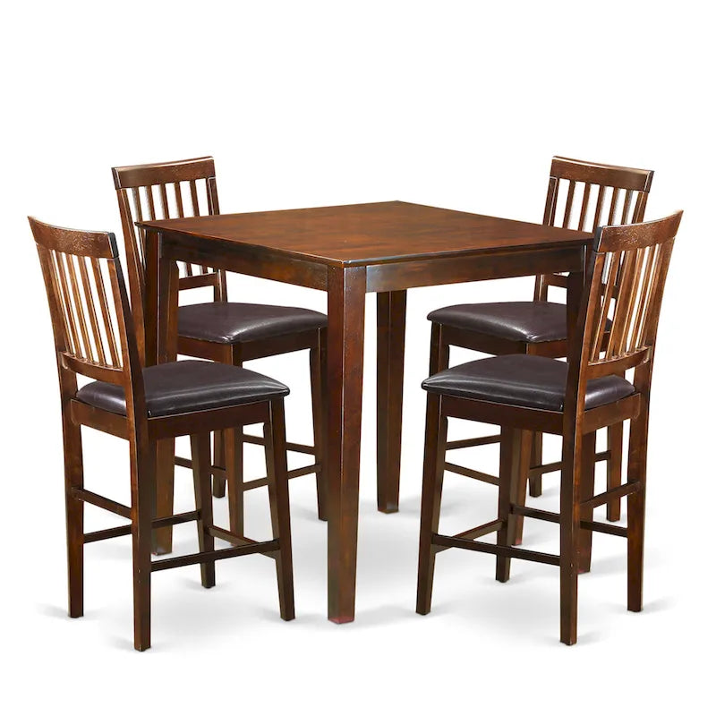 East West Furniture Ensemble de salle à manger 5 pièces hauteur comptoir - une table carrée et 4 chaises de cuisine, Acajou (Options de type d'assise)