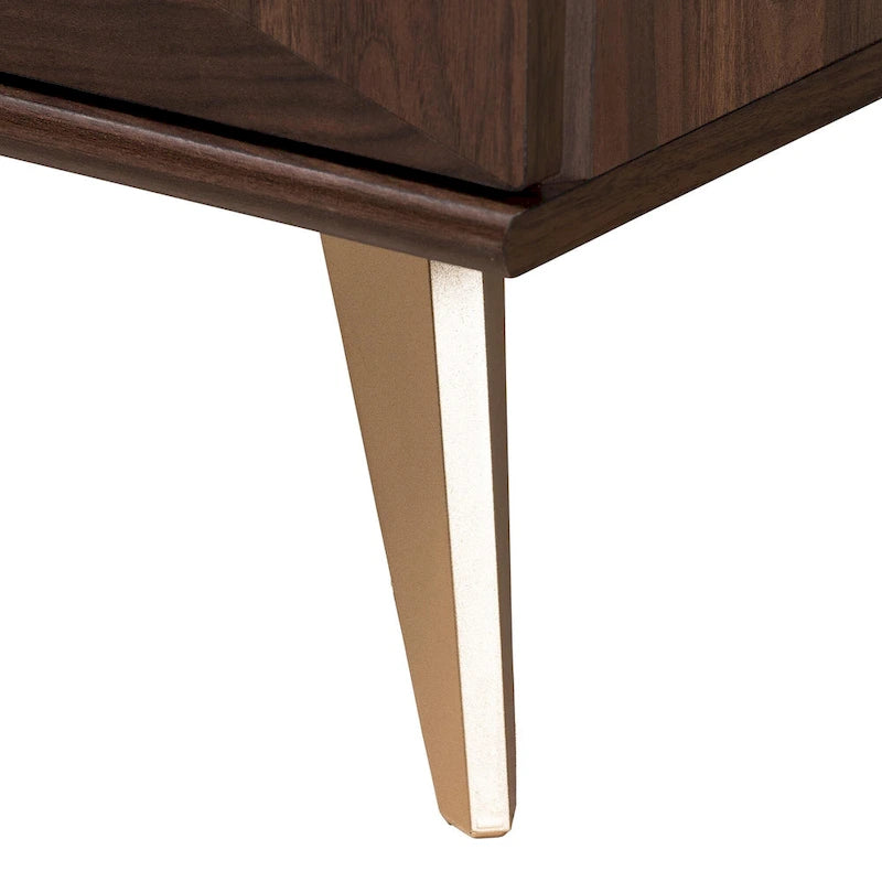 Table de chevet Graceland en bois finition noyer marron avec 2 tiroirs, style moderne du milieu du siècle