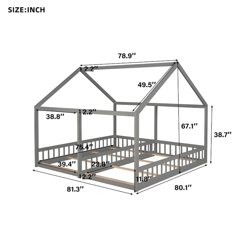 Lits plateformes de maison de taille double, Deux lits partagés