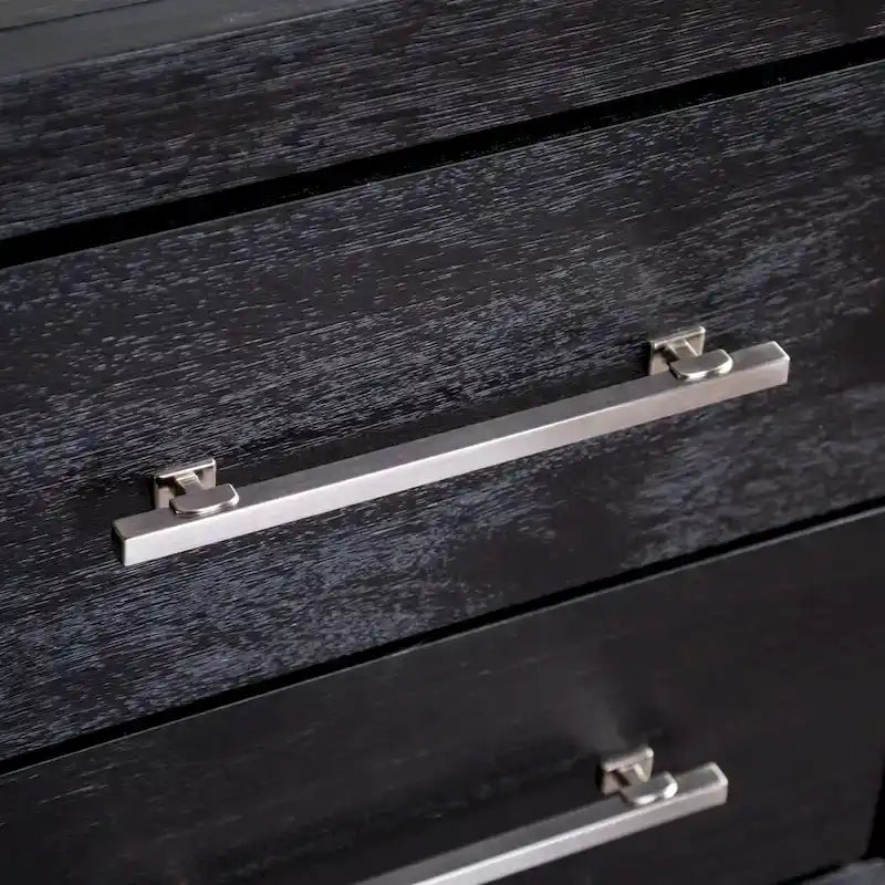 Lit et table de chevet Alaric en bois massif noir moderne pour chambre à coucher avec tête de lit LED