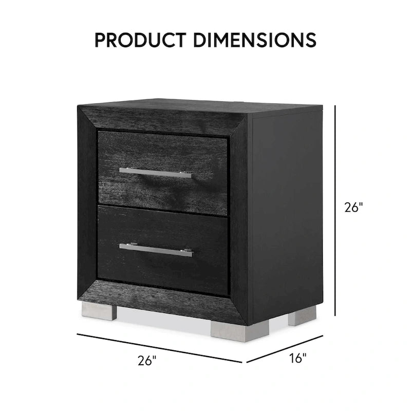 Lit et table de chevet Alaric en bois massif noir moderne pour chambre à coucher avec tête de lit LED