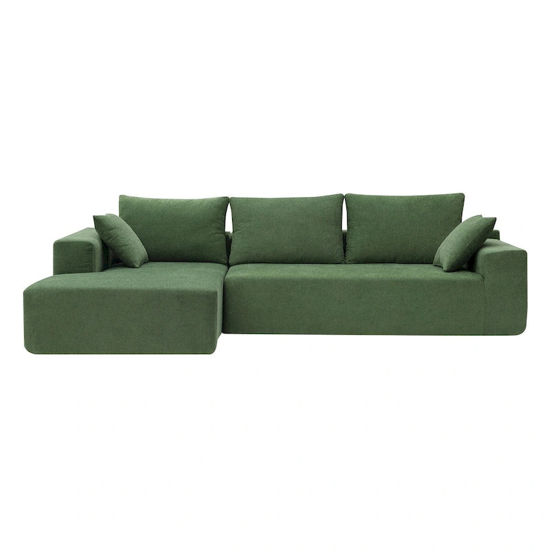 Ensemble de canapé d'angle modulable vert en forme de L de 277 cm, au design minimaliste et capitonné, avec combinaison de deux pièces - 277 L x 173 P x 72 H cm