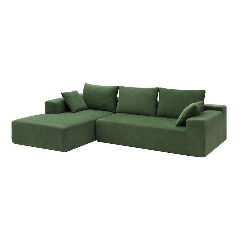 Ensemble de canapé d'angle modulable vert en forme de L de 277 cm, au design minimaliste et capitonné, avec combinaison de deux pièces - 277 L x 173 P x 72 H cm