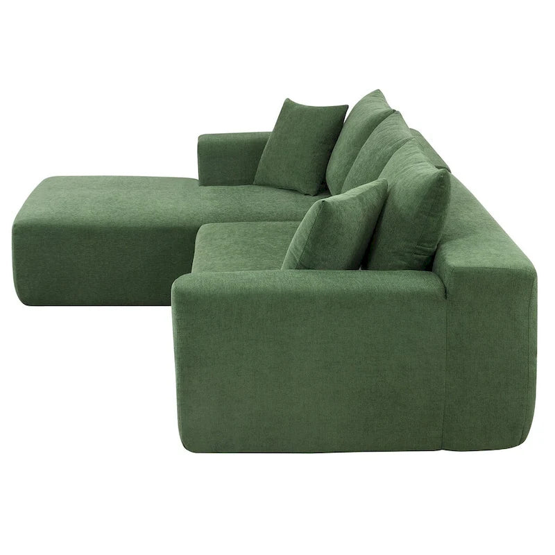 Ensemble de canapé d'angle modulable vert en forme de L de 277 cm, au design minimaliste et capitonné, avec combinaison de deux pièces - 277 L x 173 P x 72 H cm