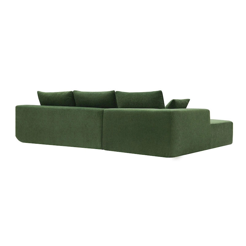 Ensemble de canapé d'angle modulable vert en forme de L de 277 cm, au design minimaliste et capitonné, avec combinaison de deux pièces - 277 L x 173 P x 72 H cm