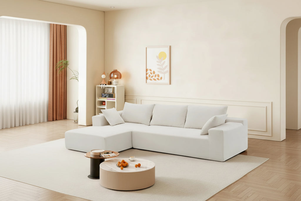 Ensemble de canapé d'angle modulable vert en forme de L de 277 cm, au design minimaliste et capitonné, avec combinaison de deux pièces - 277 L x 173 P x 72 H cm