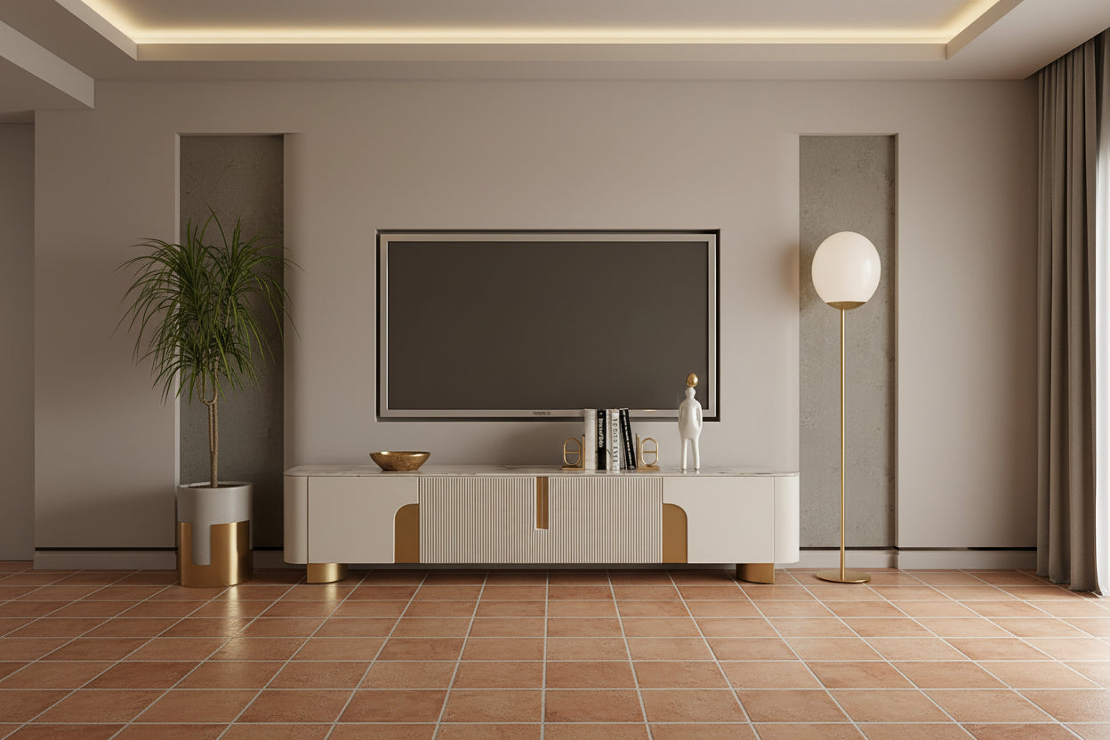 78.7 Media Console with 3 Drawers, white Color, Sintered Stone Table-top - 78.74