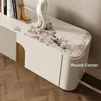 Meuble TV de 200 cm avec 3 tiroirs, couleur blanche, plateau en pierre frittée - 200 cm