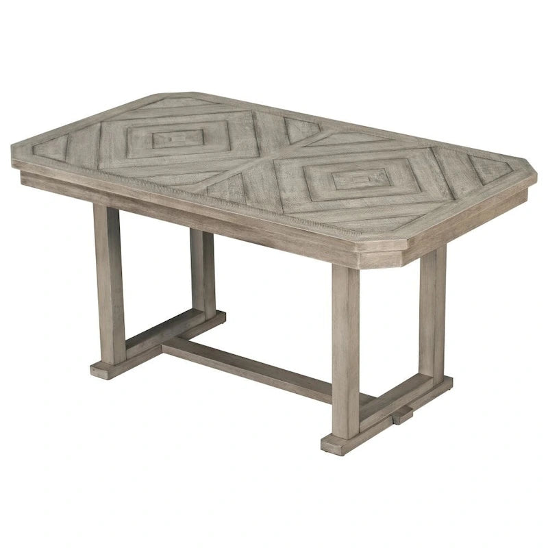 Ensemble de salle à manger 6 pièces en bois d'hévéa avec plateau de table au beau motif de grain de bois