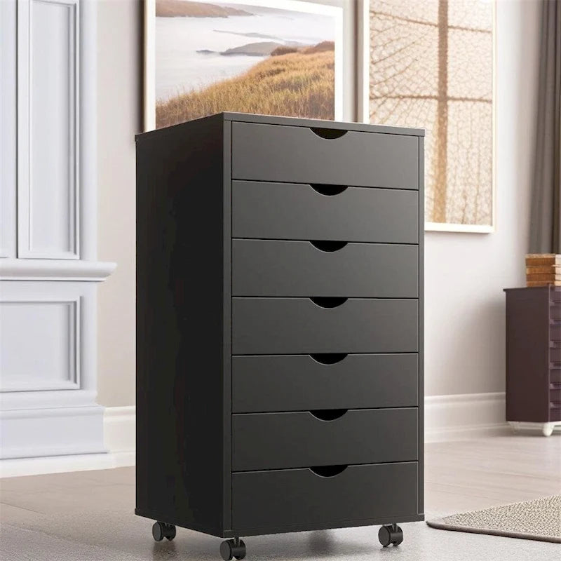 Mobile Wood Storage Cabinets with Wheels and 7 Drawer