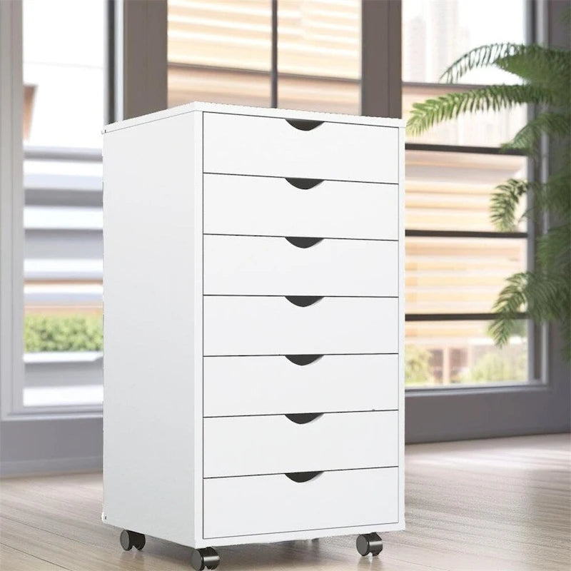 Meuble de rangement mobile en bois à roulettes avec 7 tiroirs