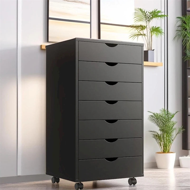 Meuble de rangement mobile en bois à roulettes avec 7 tiroirs