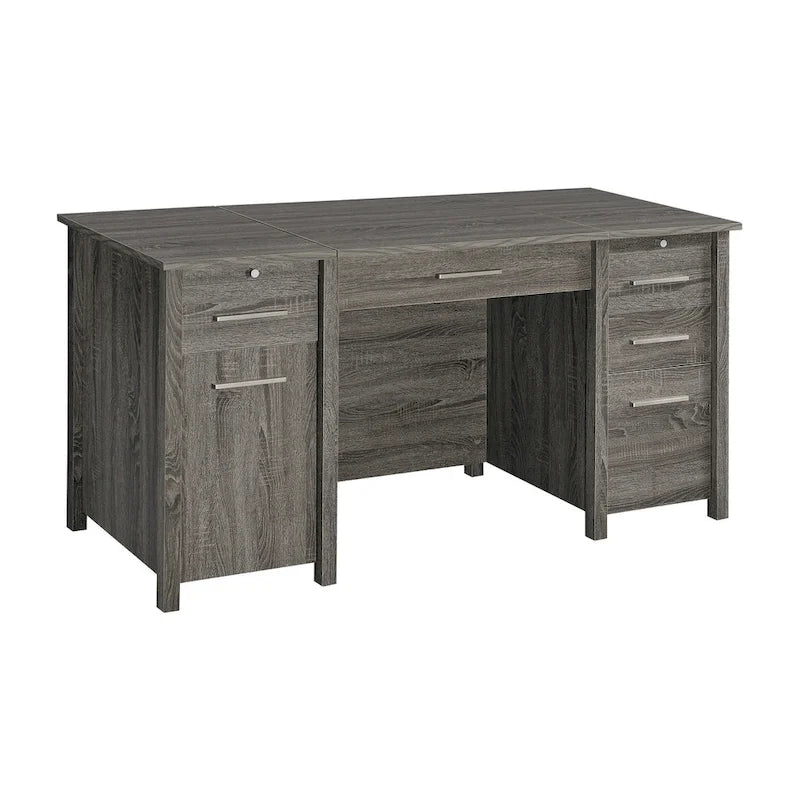 Bureau d'ordinateur Wim avec 4 tiroirs, plateau relevable, 2 tiroirs coulissants, 152,4 cm, gris patiné