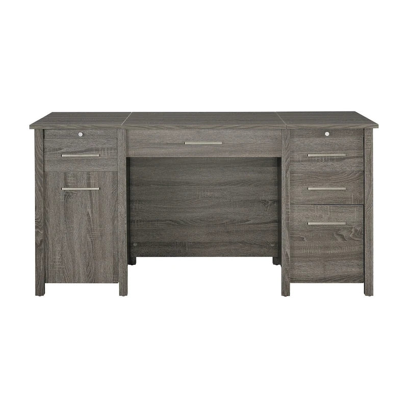 Bureau d'ordinateur Wim avec 4 tiroirs, plateau relevable, 2 tiroirs coulissants, 152,4 cm, gris patiné