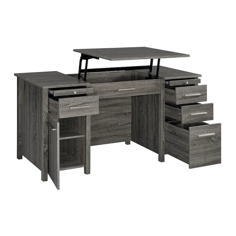 Bureau d'ordinateur Wim avec 4 tiroirs, plateau relevable, 2 tiroirs coulissants, 152,4 cm, gris patiné