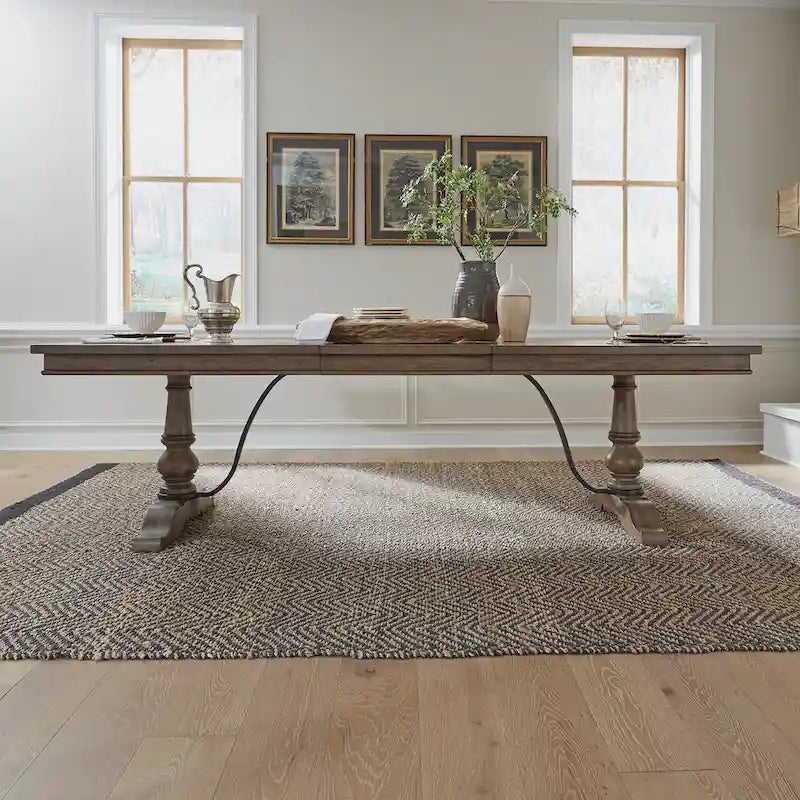 Ensemble de table à tréteaux taupe poussiéreux de style ferme americana avec chaises de salle à manger, diverses options