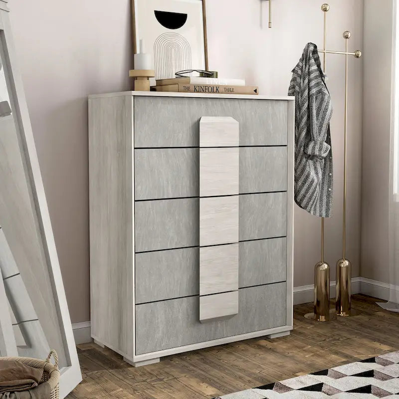 Furniture of America Jonnick Contemporary Two-tone Washed White 5-Drawer Chest